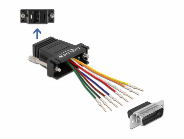 D-Sub 15 Pin Stecker zu RJ45 Buchse Montagesatz schwarz, Delock® [66647]