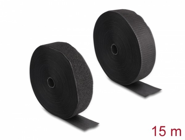 Strapazierfähiges Klettband mit Haft- und Flauschband L 15 m x B 50 mm schwarz, Delock® [20854]