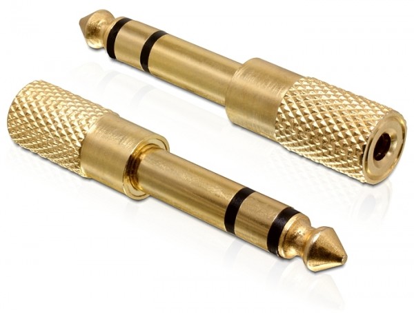 Adapter, Klinke 6,35mm Stecker an 3,5mm Buchse, 3Pin, Metall, Delock® [65361]