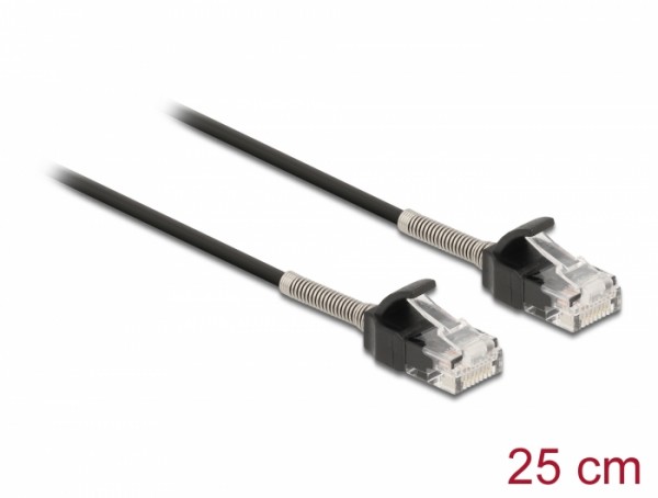 Kabel RJ45 Stecker zu RJ45 Stecker mit Knickschutz Cat.6A 25 cm schwarz, Delock® [87014]