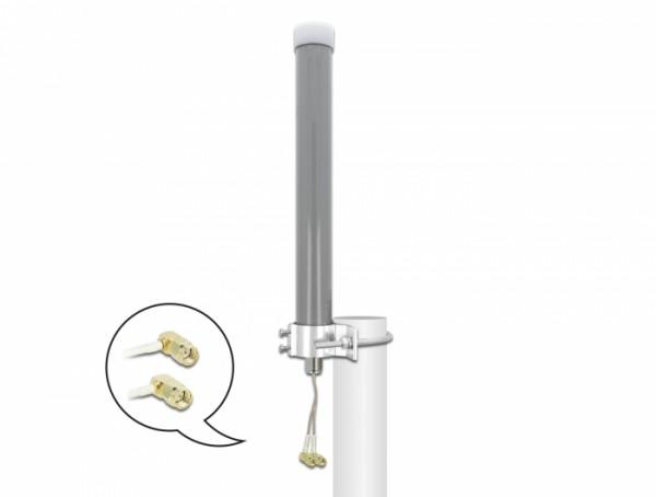 Multiband LTE WLAN 2,4 GHz Antenne 1 x SMA Stecker 1 x RP-SMA Stecker 2 - 3 dBi 2 x 20 cm RG-178 omnidirektional outdoor grau , Delock® [12694]