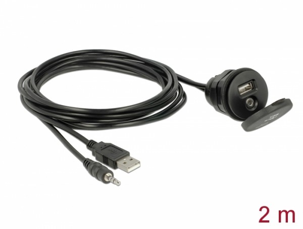 Kabel USB Typ A St. + 3,5 mm 4 Pin Klinken-St. an Einbaubuchse USB Typ A Bu. + 3,5 mm 4 Pin Klinken-Bu. (Audio) 2 m schwarz, Delock® [85719]