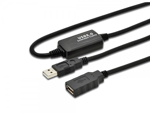 USB 2.0 Verlängerung Stecker A an Buchse A, aktiv, schwarz, 10m, Digitus® [DA-73100-1]