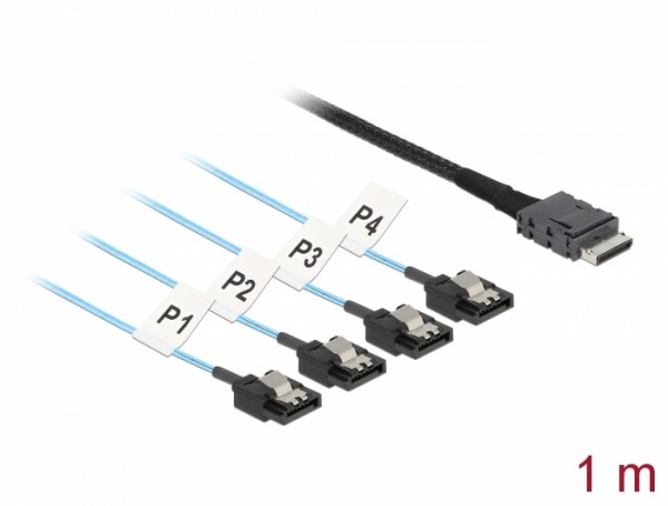 Kabel OCuLink SFF-8611 > 4 x SATA 7 Pin 1 m Metall, Delock® [85829]