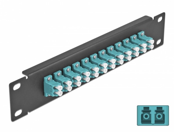 10" LWL Patchpanel 12 Port LC Duplex aqua 1 HE schwarz, Delock® [66768]