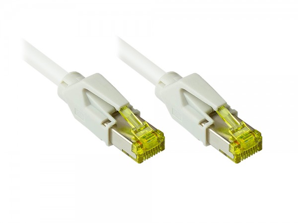 Patchkabel mit Cat. 7 Draka UC900 Rohkabel (900MHz) und Hirose TM31 Stecker (500MHz) beidseitig, S/FTP, PiMF, halogenfrei (LSZH), KUPFER, weiß, 17m