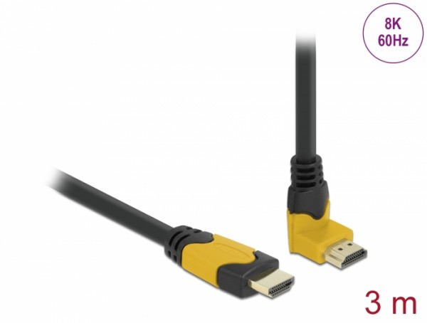 High Speed HDMI Kabel Stecker gerade zu Stecker 90° oben gewinkelt 48 Gbps 8K 60 Hz 3 m, Delock® [86990]