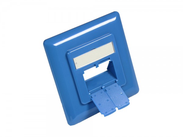 Zentralstück 50x50mm inkl. Abdeckrahmen 80x80mm für Netzwerkdosen, himmelblau RAL5015, Good Connections®