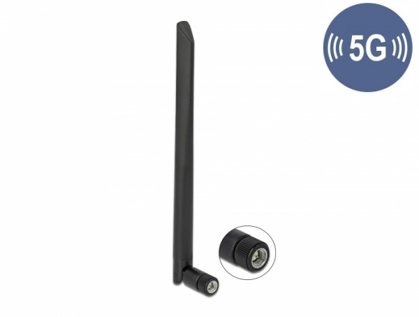 5G 3,4 - 3,8 GHz Antenne SMA Stecker 5 dBi 20 cm omnidirektional mit Kippgelenk und flexiblem Material schwarz , Delock® [12638]