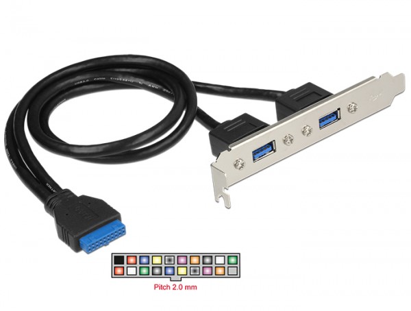 Slotblech 1 x 19 Pin USB 3.0 Pfostenbuchse intern an 2 x USB 3.0 Typ-A Buchse extern, Delock® [84836]