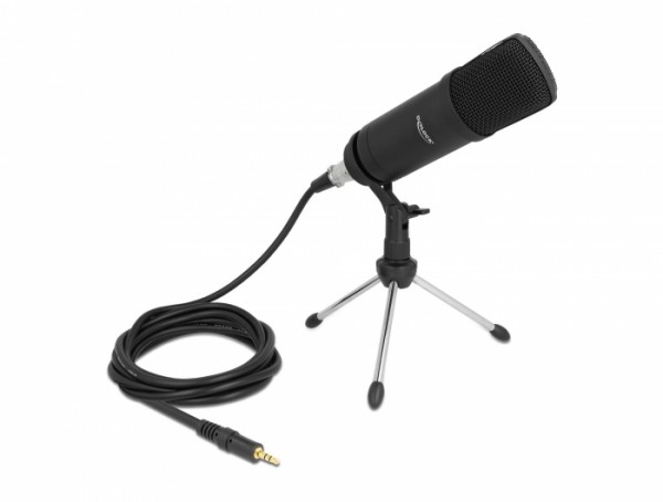 Professionelles Computer Podcasting Mikrofon mit XLR Anschluss und 3 Pin Klinkenstecker + Adapterkabel für Smartphone und Tablet, Delock® [66640]