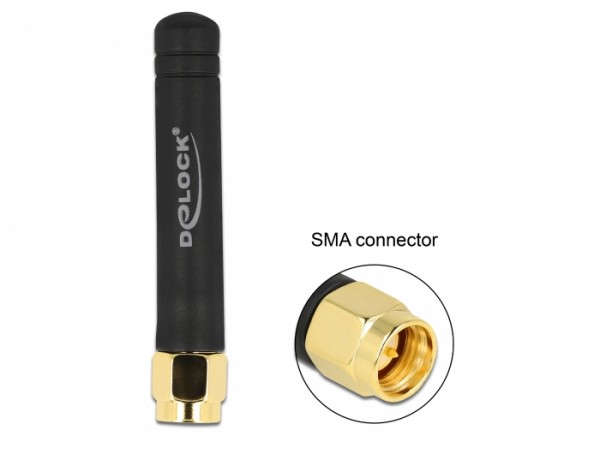 LPWAN 868 MHz Antenne SMA Stecker 1,6 dBi omnidirektional starr schwarz, Delock® [12715]