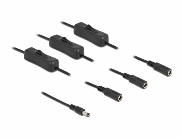 Kabel DC 5,5 x 2,1 mm Stecker zu 3 x DC Buchse mit Schalter 1 m, Delock® [86795]