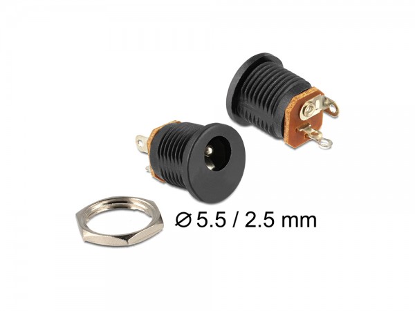 Steckverbinder DC 2,5 x 5,5 mm Buchse Einbaubuchse, Delock® [65690]