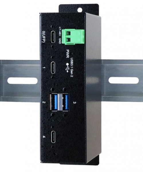 4 Port USB 3.1 Gen2 Metall HUB mit 2 x C- und 2 x A-Anschlüsse, inkl. Din-Rail-Kit und USB 3.1 Gen2 Kabel (1 Meter), Exsys® [EX-1274HMV]