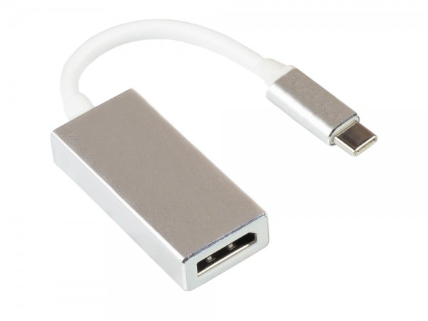 Adapter USB-C™ Stecker an DisplayPort 1.2 Buchse, 4K / UHD @60Hz, Aluminium-Gehäuse, silber, ca. 15cm, Good Connections®