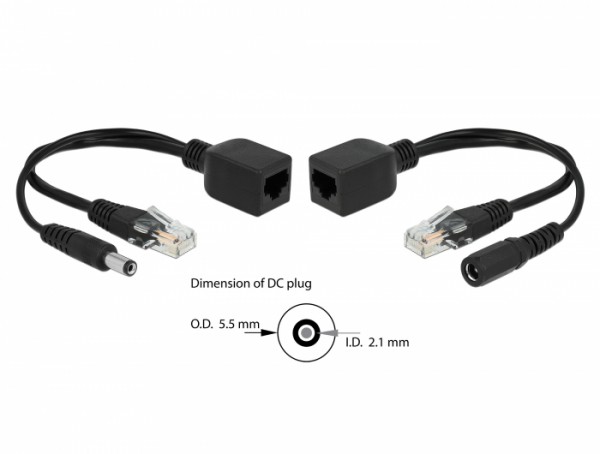 Passives PoE Adapter Set RJ45 DC 5,5 x 2,1 mm, Delock® [66023]