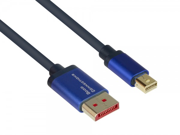 DisplayPort 1.4 an Mini Displayport 1.4 SmartFLEX Kabel, 8K UHD-2 / 4K UHD, Aluminiumgehäuse, CU, dunkelblau, 1m, Good Connections®
