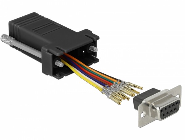 Adapter Sub-D 9 Pin Buchse an RJ45 Buchse, Montagesatz, schwarz, Delock® [66165]