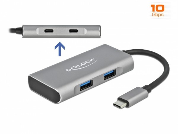 Externer USB 3.2 Gen 2 USB Type-C™ Hub mit 2 x USB Typ-A und 2 x USB Type-C™, Delock® [63260]