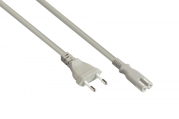 Euro-Netzkabel Euro-Stecker Typ C (gerade) an C7/Euro 8 Buchse (gerade), grau, 0,75 mm², 5 m, Good Connections®