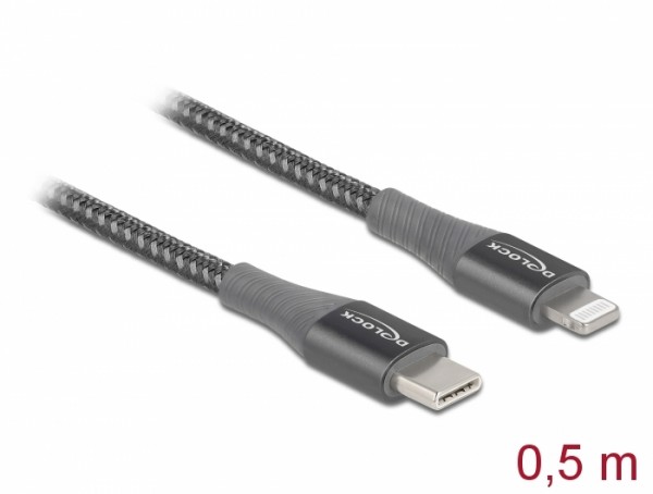 Daten- und Ladekabel USB Type-C™ zu Lightning™ für iPhone™, iPad™ und iPod™ grau 0,5 m MFi, Delock® [86630]