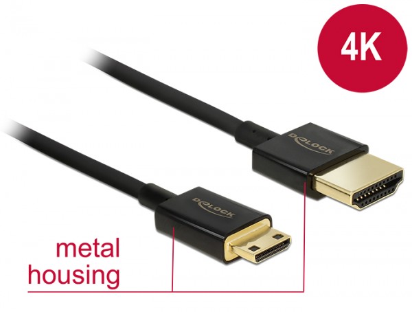 Kabel High Speed HDMI mit Ethernet - HDMI-A Stecker an HDMI Mini-C Stecker 3D 4K 4,5 m Aktiv Slim Premium, Delock® [84780]
