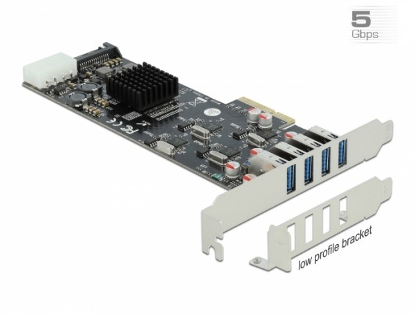 PCI Express x4 Karte zu 4 x extern SuperSpeed USB (USB 3.2 Gen 1) USB Typ-A Buchse Quad Channel - Low Profile Formfaktor, Delock® [89008]
