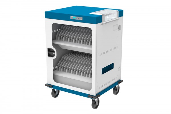 Good Connections® GEMMA N32 Notebook-Ladewagen für 32 Geräte, Schutzkontaktbuchsen, weiß/blau