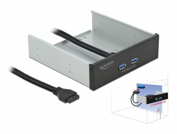 5.25" Front Panel mit 2 x SuperSpeed USB (USB 3.2 Gen 1) Typ-A Ports , Delock® [61005]