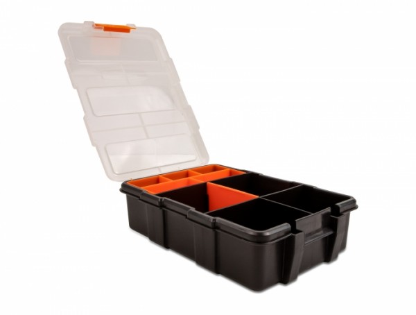 Sortimentsbox mit 11 Fächern 220 x 155 x 60 mm orange / schwarz, Delock® [18419]