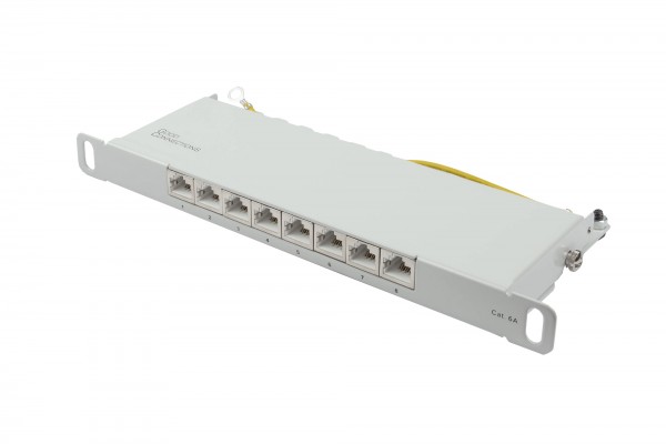 Patchpanel 10" Cat. 6A, 8-Port, 0,5 HE, STP geschirmt, werkzeugloses Öffnen, Lichtgrau (RAL7035), Good Connections