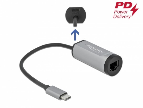 USB Type-C™ Adapter zu Gigabit LAN mit Power Delivery Anschluss grau, Delock® [64116]