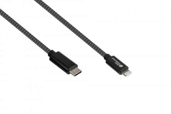 USB 2.0 Lade- und Datenkabel für iPhone/iPad/iPod, USB-C™ Stecker an Lightning™ Stecker, MFI zertifiziert, 18W, schwarz, 0,5m, Good Connections®