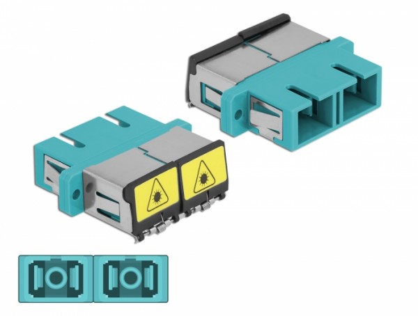 LWL Kupplung mit Laserschutzklappe SC Duplex Buchse zu SC Duplex Buchse Multimode aqua, Delock® [86895]