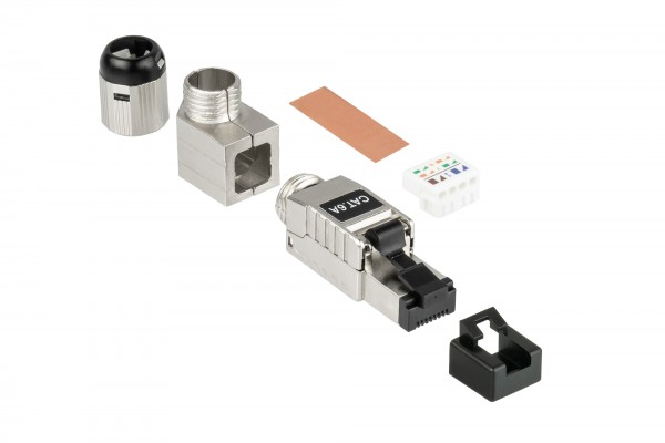 RJ45 Stecker Cat. 6A, werkzeuglos / feldkonfektionierbar, STP geschirmt, Metall, 5 Richtungen, Good Connections®