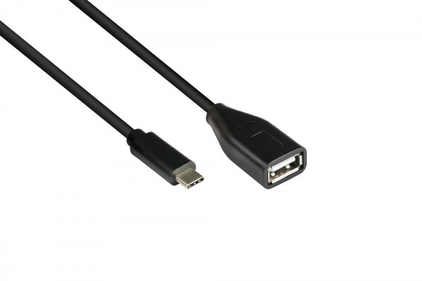 Adapterkabel USB 2.0 OTG (On-the-go), USB-C™ Stecker an USB A Buchse, schwarz, 0,1m, Good Connections®