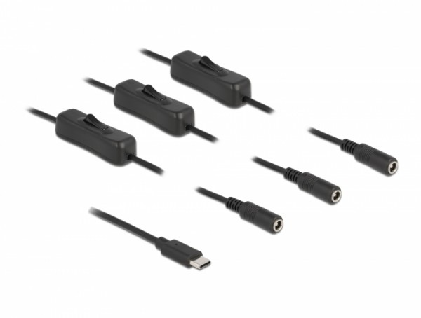 Kabel USB Type-C™ Stecker zu 3 x DC 5,5 x 2,1 mm Buchse mit Schalter 1 m, Delock® [86801]