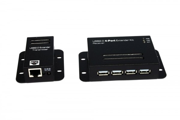 USB 2.0 Cat.5/6 Extender bis 50 Meter, 4-Port, ohne Treiber und Software (Metall-Gehäuse), Exsys® [EX-1446]