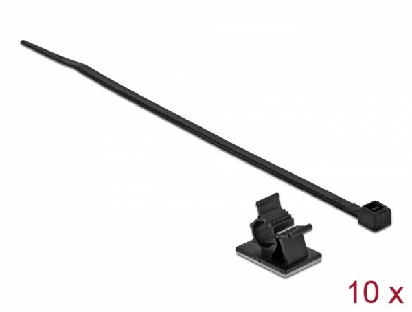 Kabelklemme 25 x 18 mm mit Kabelbinder L 200 x B 3,6 mm schwarz, Delock® [18878]