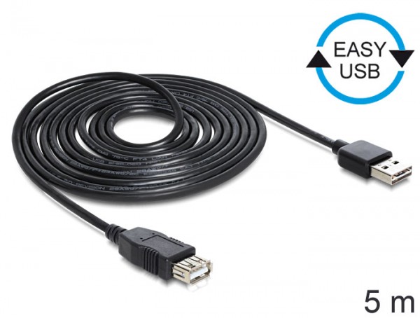 Verlängerungskabel USB 2.0 EASY Stecker A an Buchse A, schwarz, 5m, Delock® [83373]