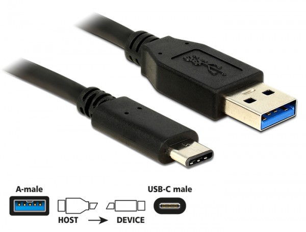 Kabel SuperSpeed USB 10 Gbps (USB 3.1 Gen 2) Typ-A Stecker an USB Type-C™ Stecker 0,5 m schwarz, Delock® [83869]