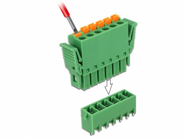 Terminalblock Set für Platine 6 Pin 3,81 mm Rastermaß vertikal, Delock® [65972]