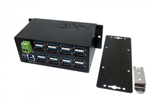16 Port USB 3.0/ 3.1 (Gen.1) Metall HUB, 16x Buchse A, Upstream Buchse B, 15KV ESD Überspannungsschutz, Exsys® [EX-1113HMS]