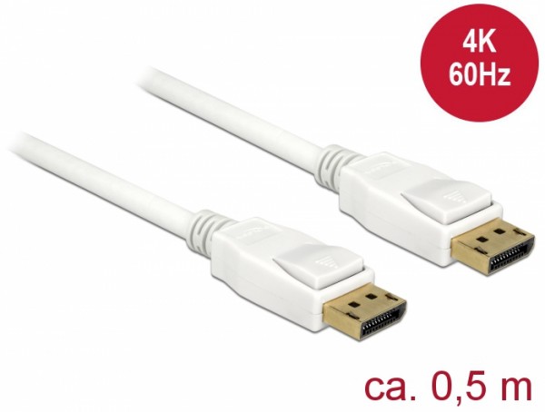 Kabel DisplayPort 1.2 Stecker an DisplayPort Stecker, 4K @60Hz, weiß, 0,5m, Delock® [85507]