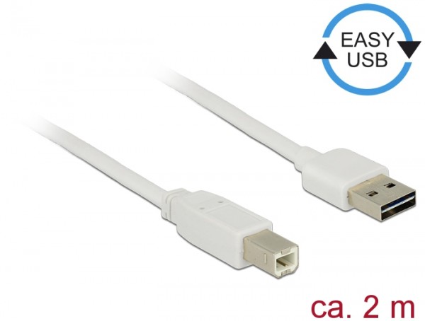 Kabel EASY-USB 2.0 Typ-A Stecker an USB 2.0 Typ-B Stecker, weiß, 2 m, Delock® [83687]