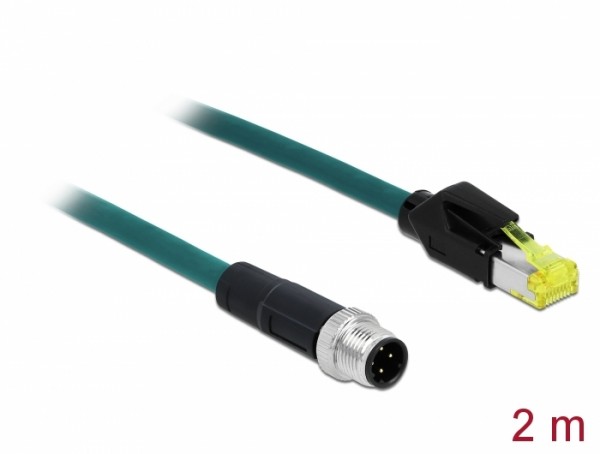 Netzwerkkabel M12 4 Pin D-kodiert an RJ45 Hirose Stecker TPU, wasserblau, 2 m, Delock® [85442]