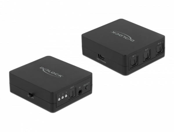 S/PDIF TOSLINK Switch 3 In 1 Out mit IR-Fernbedienung und USB Stromversorgung, Delock® [63395]