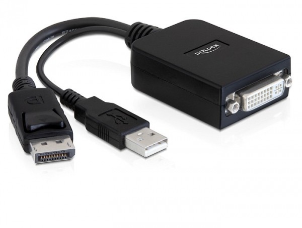 Adapter Displayport Stecker auf DVI-I 24+5 Buchse, aktiv, Delock® [61855]