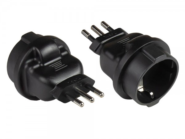 Stromadapter Italien Netz-Stecker Typ L (CEI 23-16, gerade) an Schutzkontakt-Buchse Typ F (CEE 7/3, gerade), schwarz, Good Connections®